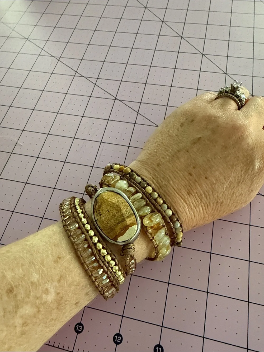 Boho Golden Brown Beaded Wrap Bracelet Stack